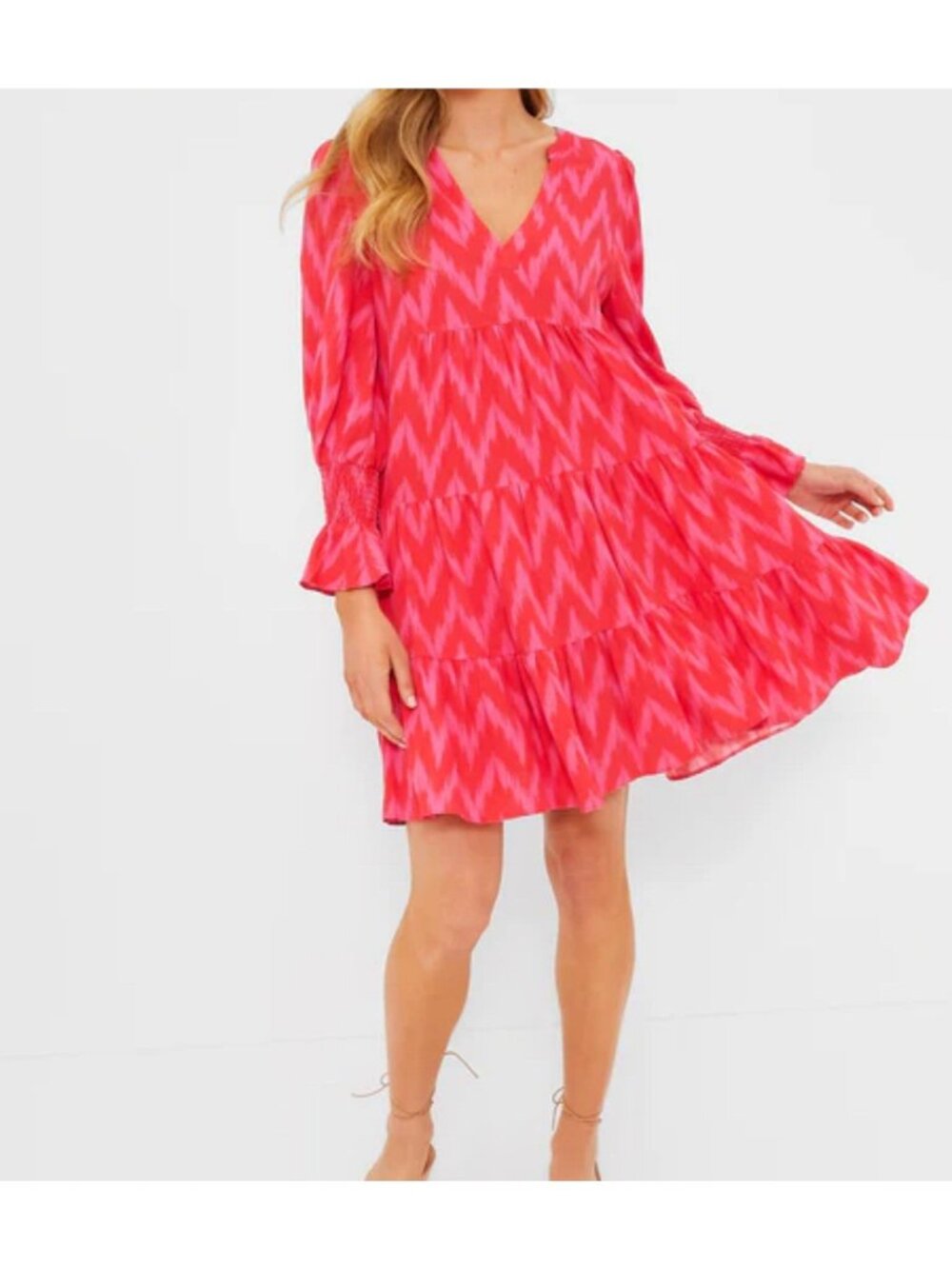Tuckernuck Pomander Place Ikat Kenzo Dress Size L Hot Pink Long Sleeves